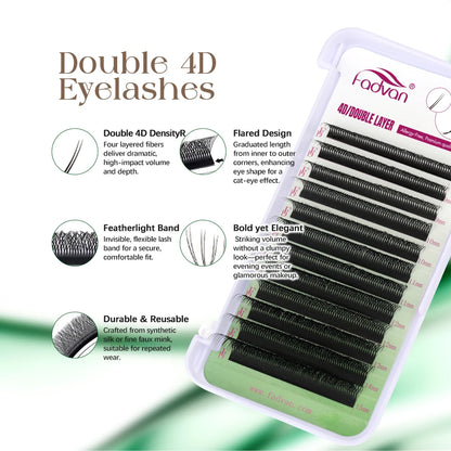FADVAN 3D/4D/5D W Shaped Double Tips Eyelashes Extensions Natural Softlight Volume Fanning Lashes 0.07 Curl C D Black Eyelashes