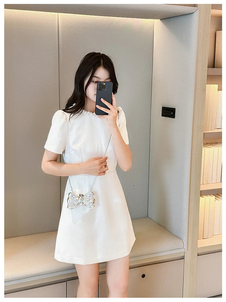 Luxury Designer Mini Bowknot Evening Bag for Women Girls Crossbody Handbag Chain Shoulder Bags Metal Purse for Party Wedding