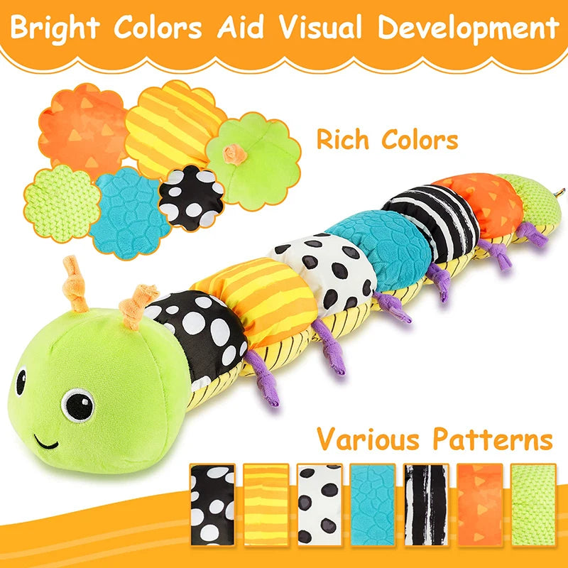 Tummy Time Toys 0-24 Months Baby Musical Stuffed Animal Infant Ruler Design Rattle and Multi-Textures Newborn Toys for Babies