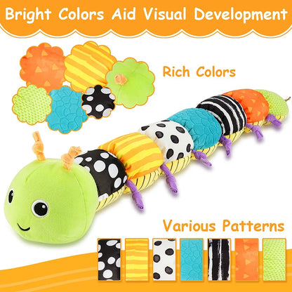 Tummy Time Toys 0-24 Months Baby Musical Stuffed Animal Infant Ruler Design Rattle and Multi-Textures Newborn Toys for Babies