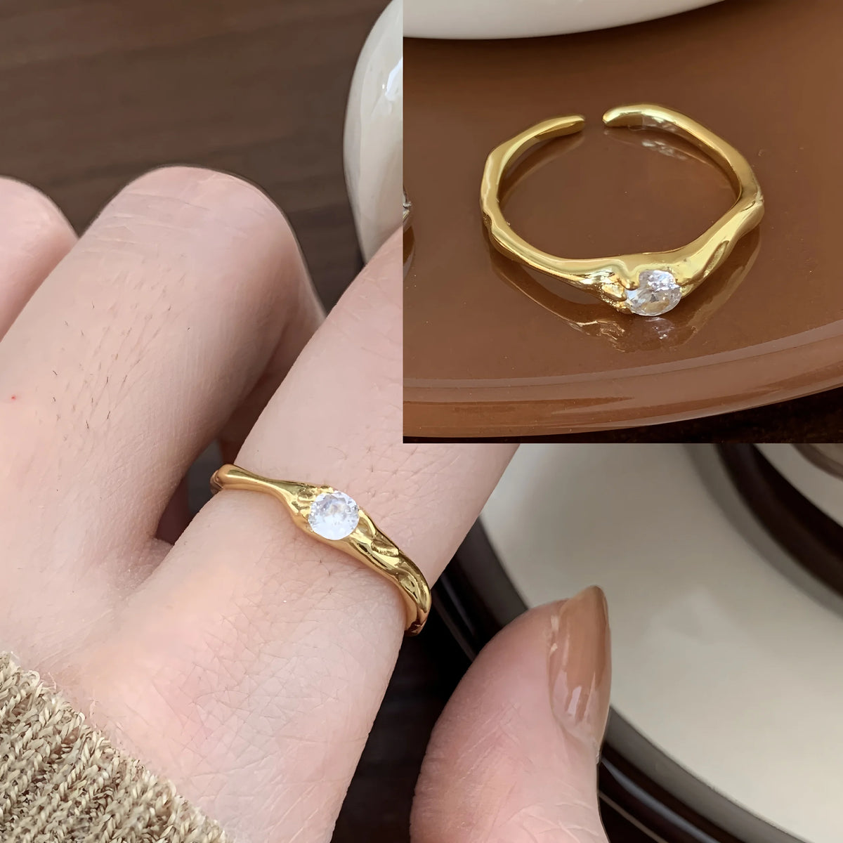 PANJBJ 925 Sterling Silver Lotus Ring For Women Retro TextureJewelry Irregular Creativity Adjustable Jewelry Party Gift Dropship