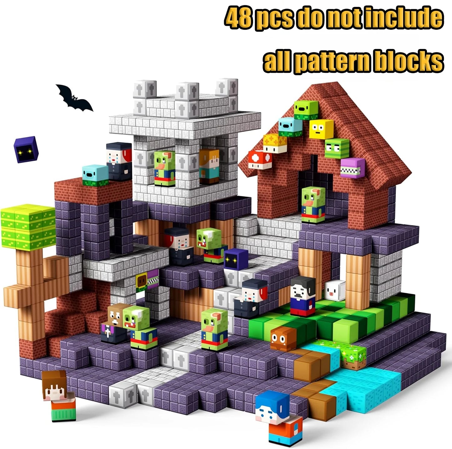 Magnetic Building Blocks Mine World Magnetic Forest Ender Lava  Construction Brick Cube STEM Toy Set Gift for Boy Girl Children