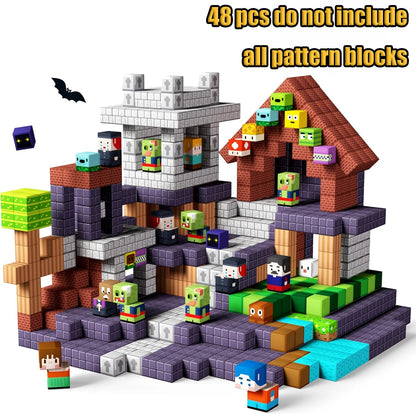 Magnetic Building Blocks Mine World Magnetic Forest Ender Lava  Construction Brick Cube STEM Toy Set Gift for Boy Girl Children