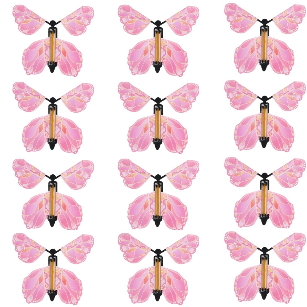 12PCS Magic Flying Butterflies Wind Up Toy Bookmark Greeting Rubber Band Powered Magic Prop,Surprise Gift Wedding,Birthday,Party