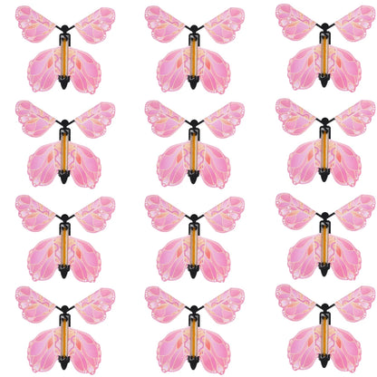 12PCS Magic Flying Butterflies Wind Up Toy Bookmark Greeting Rubber Band Powered Magic Prop,Surprise Gift Wedding,Birthday,Party