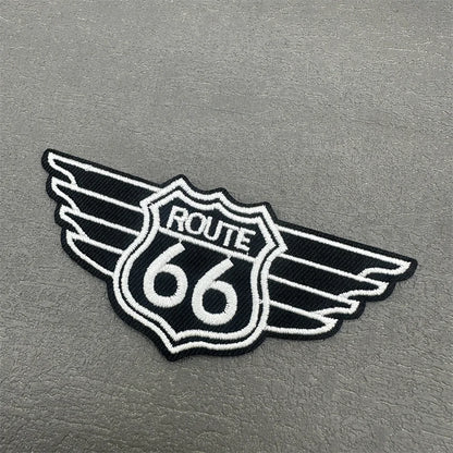 Route 66 Patch Size: 9.9x4.2cm Iron on Patch for Clothing Stripe Applique Sewing Clothes Sticker Diy Decoration Embroidery Badge
