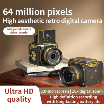 4K Retro Digital Camera 64MP Ultra Clear Pixels 16X Zoom 20 HD Screen Portable CCD Vintage Camera For Beginners And Students