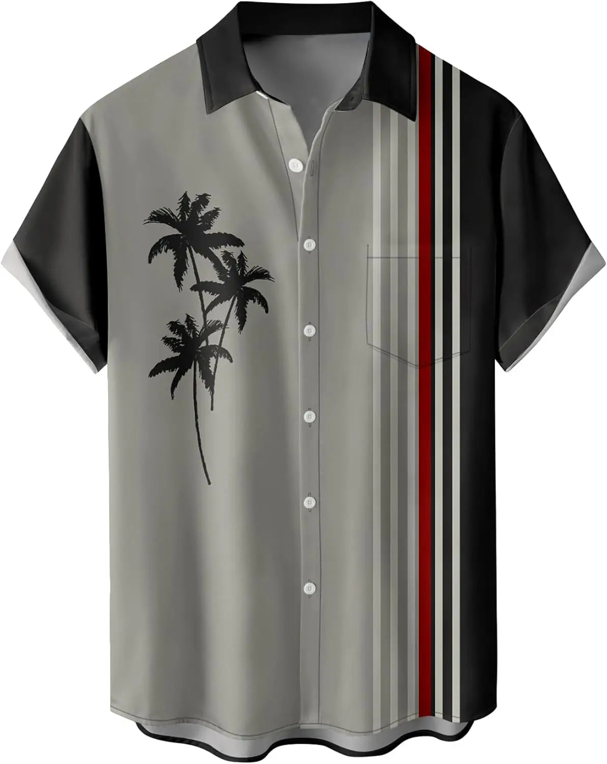 Summer Men's Gradient Sketch Coconut Tree 3D Printed Shirt, Vintage Hawaiian Tropical Quick Drying Loose Shirt