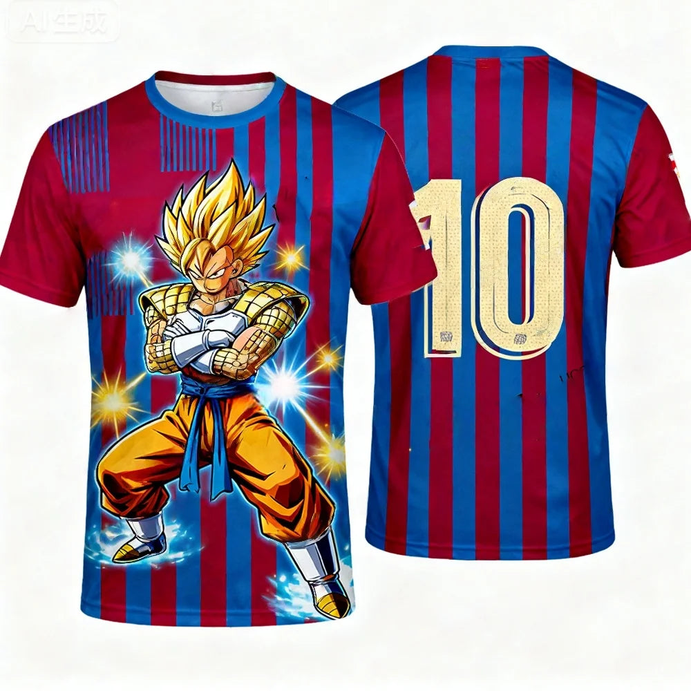 Summer 2026 Dragon Ball Wukong "Super Barcelona 10" Football Theme 3D Print Breathable Quick Drying T-shirt Adult Parent Top