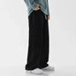 Boyfriend Style Vintage Solid Draped Denim Jeans, Loose Straight Korean High Street Y2K Hip Hop Floor-Length Wide Leg Pants