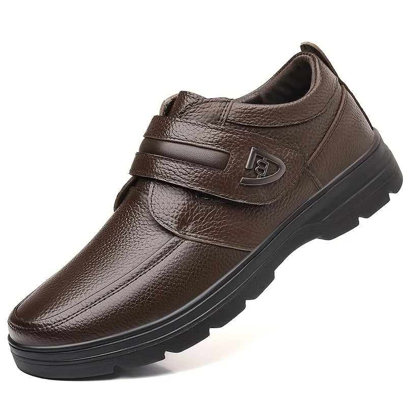Business Casual Retro-Style Men's Slip-On Shoes, Featuring a Velcro Closure Design, Comfortable Soft Sole, and Non-Slip