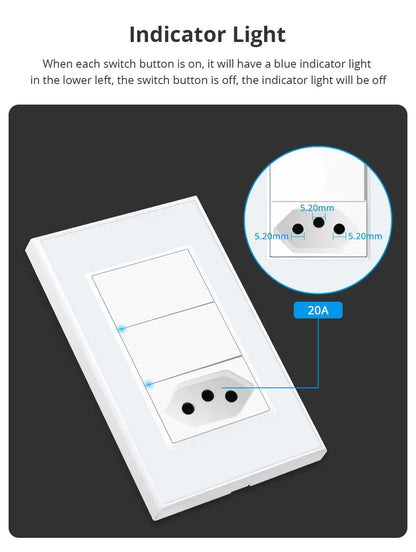 Zemismart Zigbee Smart 10A 20A Brazil Socket Light Switch with Outlets Work with Tuya Smart Life App Alexa Google Home Control