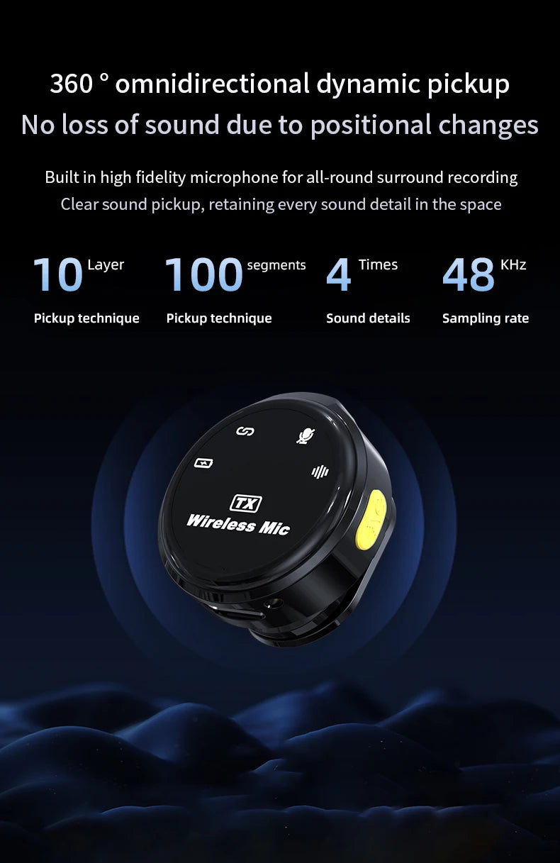 Wireless Lavalier Microphone Set for iPhone Android Dual Omnidirectional Condenser Lapel Mic Noise Canceling for Video Recording