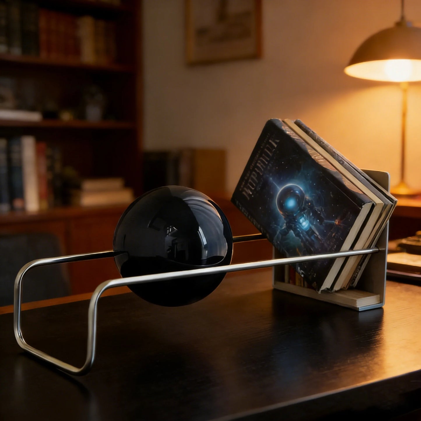 Mid-Century Modern Gravity Ball Book Holder, Bauhaus Inspired Desktop Organizer, Stylish Magazine Rack for Home Office