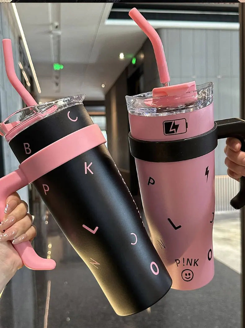 Stylish High Capacity Insulated Stainless Steel Water Bottle with Straw for Women Outdoor Sports Cup