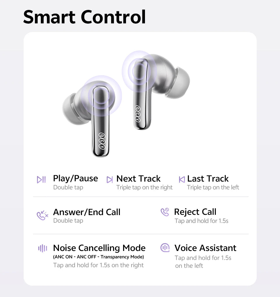 QCY MeloBuds N70 Adaptacyjne ANC Bezprzewodowe słuchawki douszne Bluetooth 6.0 LDAC Hi-Res Audio 6 mikrofonów Ładowanie bezprzewodowe Słuchawki 50 godzin IPX5