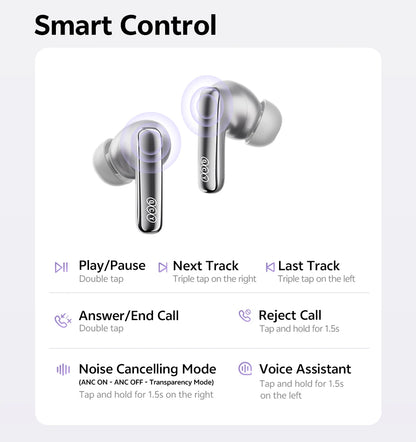 QCY MeloBuds N70 Adaptacyjne ANC Bezprzewodowe słuchawki douszne Bluetooth 6.0 LDAC Hi-Res Audio 6 mikrofonów Ładowanie bezprzewodowe Słuchawki 50 godzin IPX5