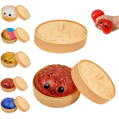 Simulation Flash Dumpling Pressure Ball Slow Rebound Soft Pinch Decompression Squishy Stress Relief Balls with Steamer
