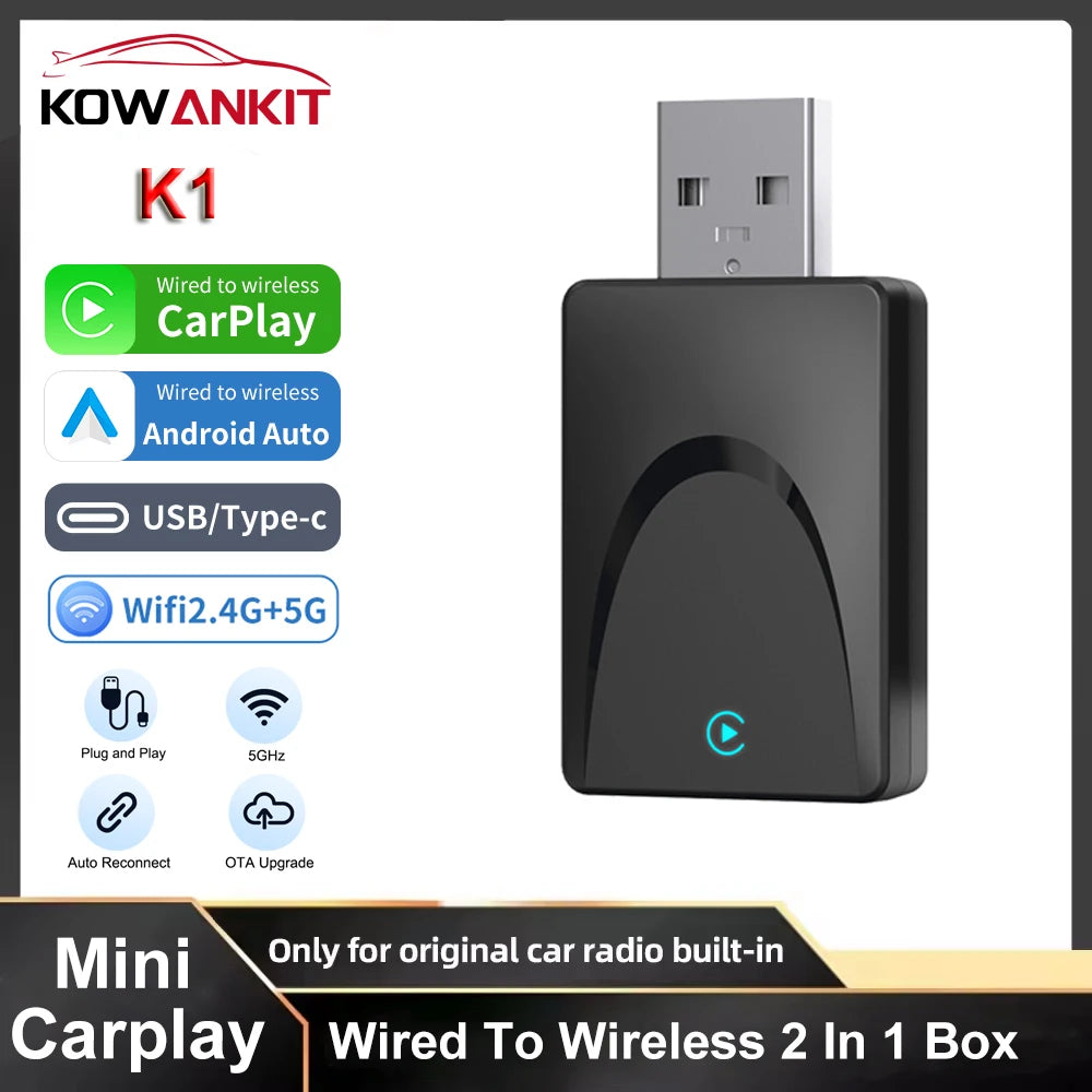 Mini Wireless 2 in1 Carplay Adapter for Android iPhone Auto Wired to Wireless AI Box USB Connection For Volvo MG Kia Chery Toyot
