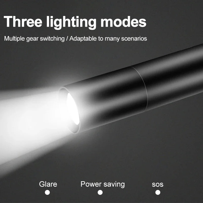 Mini Flashlight USB Rechargeable Aluminum Alloy Flashlight Super Bright LED Bead Adjustable Focus Long-range Portable Flashlight
