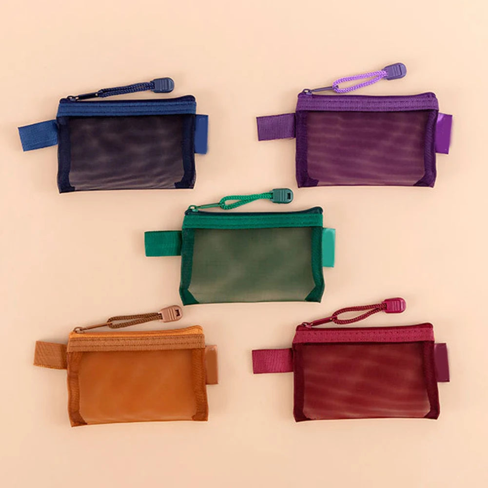 Zipper Mesh Bag Nylon Small Makeup Zipper Mesh Pouch Earphone Storage Bags Multi-purpose Square Bag Coin Bag