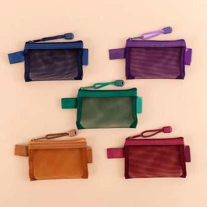 Zipper Mesh Bag Nylon Small Makeup Zipper Mesh Pouch Earphone Storage Bags Multi-purpose Square Bag Coin Bag