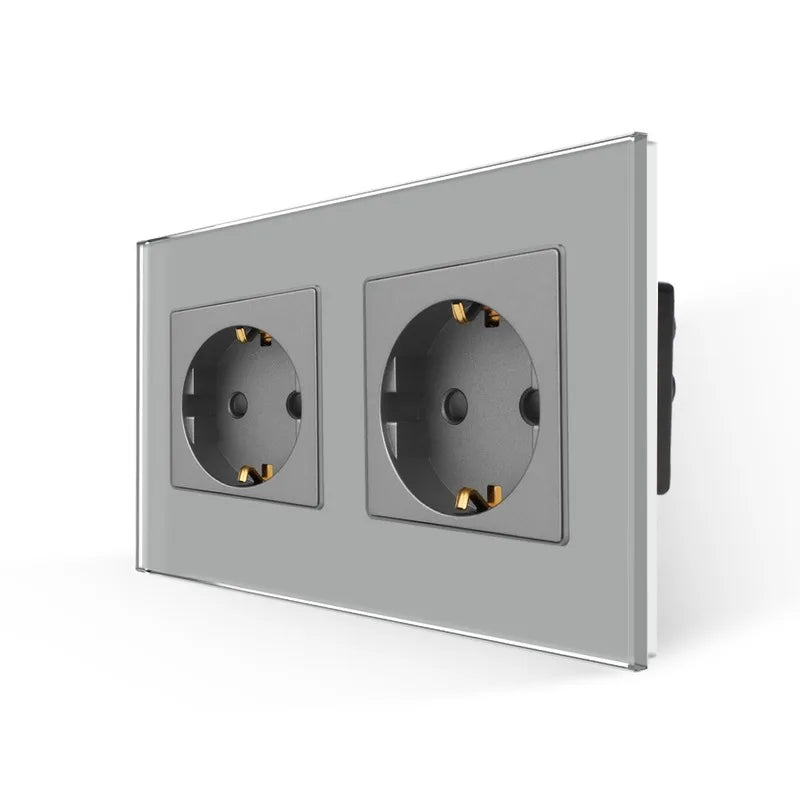 Bingoelec Grey Smart Light Switch and WiFi Wall Socket with Crystal Glass Panel Switches with Sockets Home Improvement
