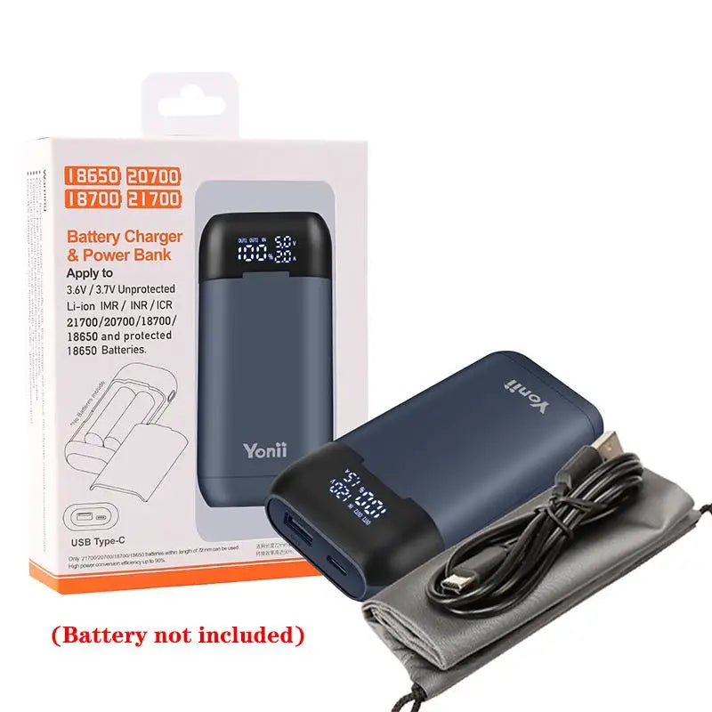 18650 Battery Charger Case DIY Power Bank Box Portable QC 3.0 PD 18W Fast Charging Case for 18650 21700 20700 Lithium Batteries