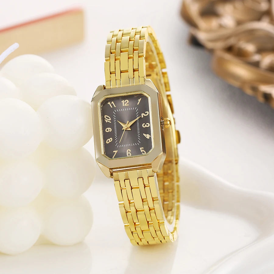 Fashionable and luxurious all-match rectangular dial alloy quartz watch for women, suitable for daily wear, Christmas gifts