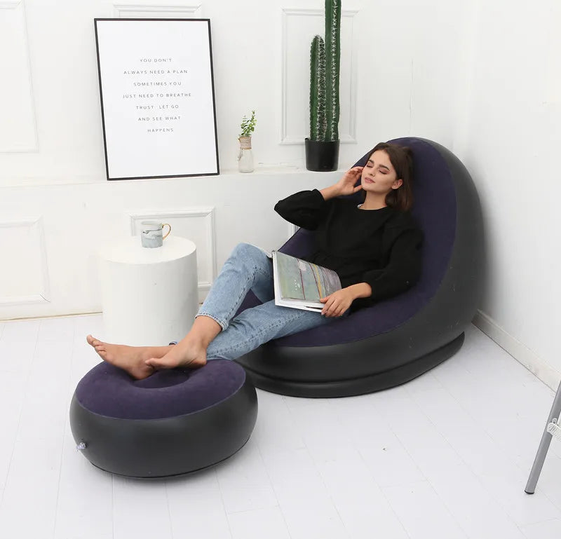 New Inflatable Plush Sofa For Lazy People Foldable Foot Sofa Bed Outdoor Convenient Lying Chair With Feet Bench Hot