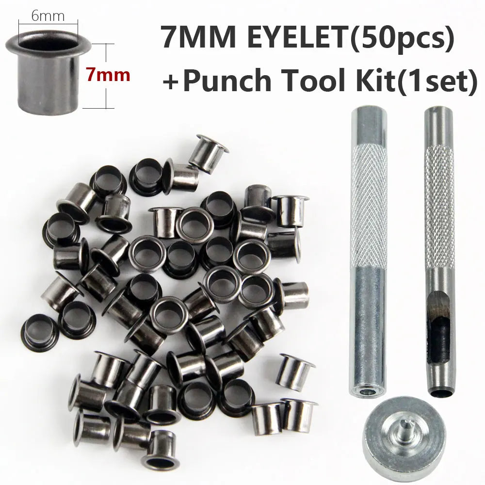 Eyelet Hole Punch Tool Kit  with 50 eyelets 6mm 7mm Gunmetal Finish for DIY Kydex Sheath Kydex Eyelet