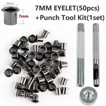 Eyelet Hole Punch Tool Kit  with 50 eyelets 6mm 7mm Gunmetal Finish for DIY Kydex Sheath Kydex Eyelet