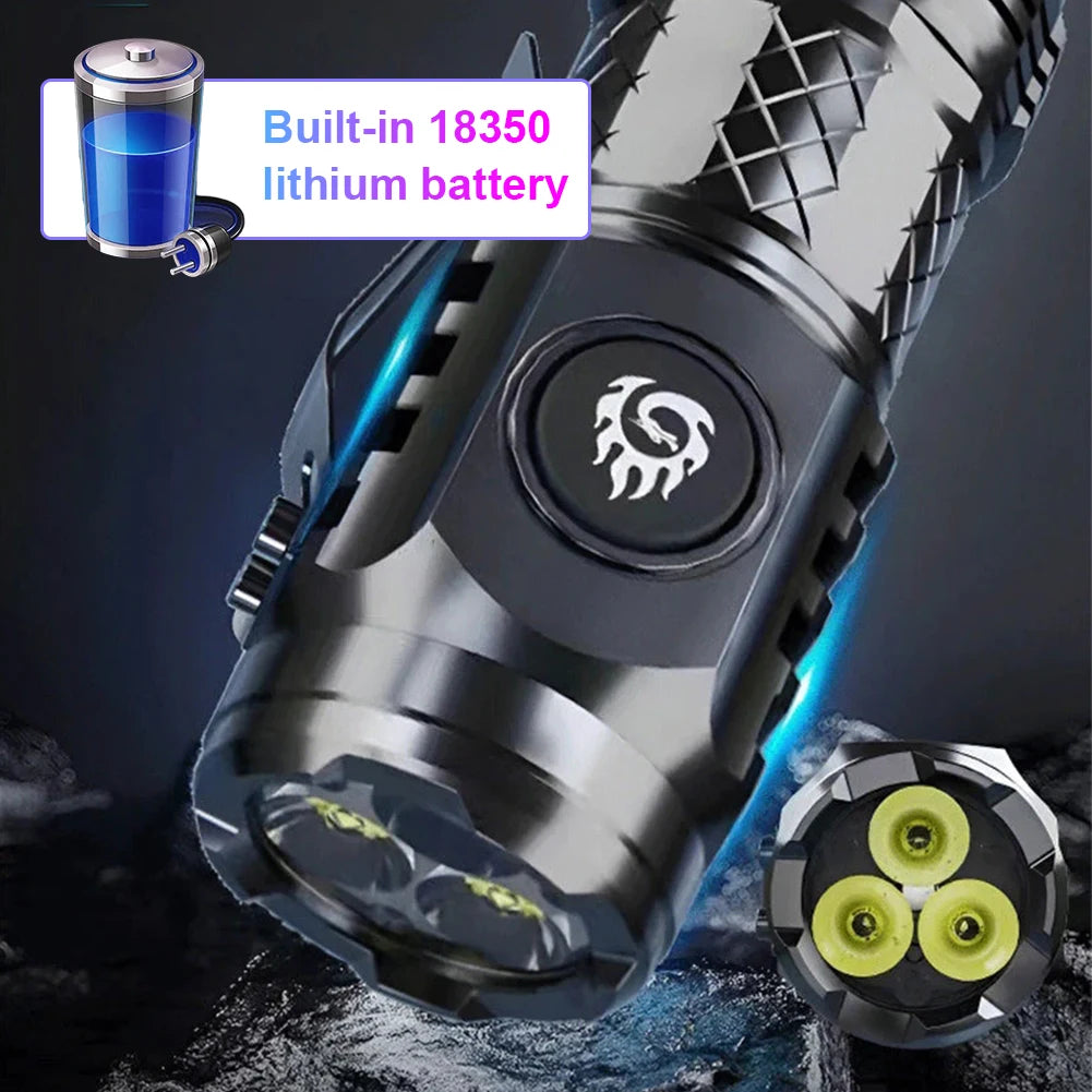 Type-C Rechargeable Waterproof Flashlight Adjustable Brightness Flash Light Super Bright Flashlight Powerful Handheld Flashlight