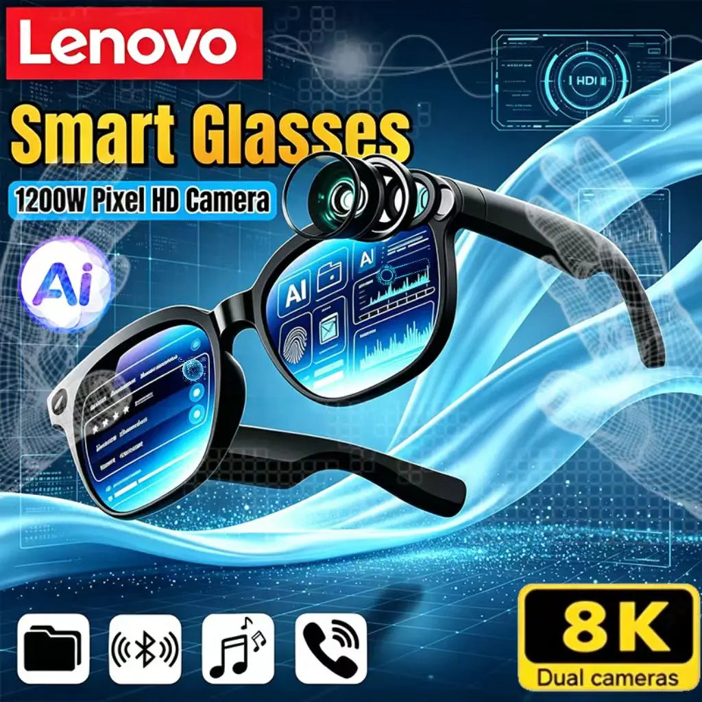 Lenovo Remote Control Bluetooth Smart Sunglasses 4K Touch Camera Photo Recording Built-in AI Translator Voice Assistant Eyewear