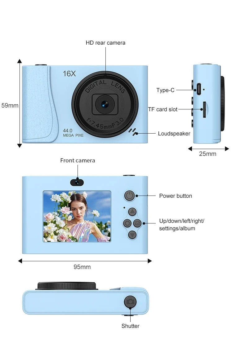 COOL DIER 4K Digital Camera 16x Zoom Camcorder 24 Million Pixels Compact Cameras Auto Focus for Kids Adult Beginners Photograph