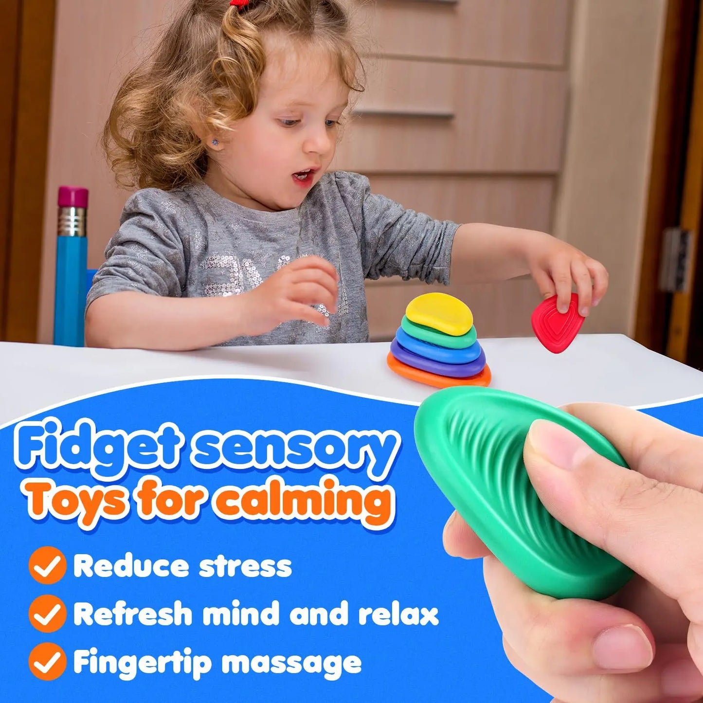 Sensory Fidget Toys Stone for Kids 6 Pack Textured Soft Worry Stone for Autism ADHD Teens Anxiety Stress Relief Toys Set