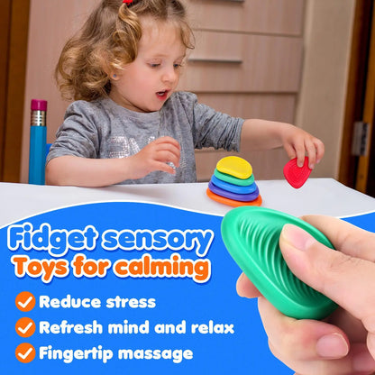 Sensory Fidget Toys Stone for Kids 6 Pack Textured Soft Worry Stone for Autism ADHD Teens Anxiety Stress Relief Toys Set
