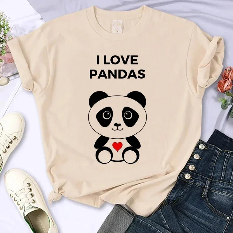 Cartoon Casual Creative T-shirt Vintage Round Neck Clothes Funny Cute Panda Printed T Shirt for Women Summer Sleeve