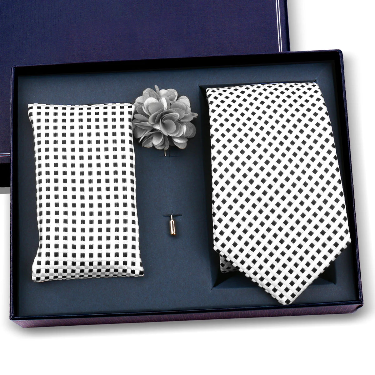 Elegant Ties For Men Classic Paisly Neck Tie Pocket Square Brooch Set With Gift Box Mens Business Wedding Suit Accessories