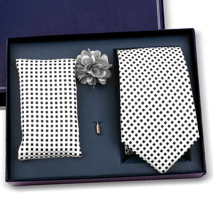 Elegant Ties For Men Classic Paisly Neck Tie Pocket Square Brooch Set With Gift Box Mens Business Wedding Suit Accessories