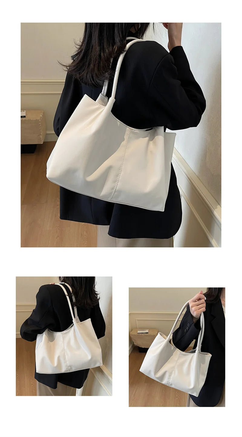 Fashion Women's Bag Large Capacity Tote Daily Commute Women's Shoulder Bag Black Soft PU Leather Handbag Shopping