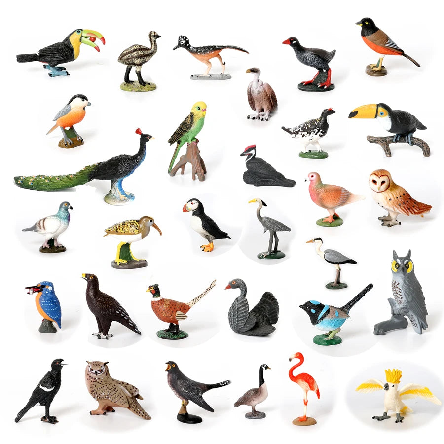 Hand Painted Simulation Bird Model Figures Toucan Peacock Owl Flamingo, Early Cognition Toy Cake Decoration For Children