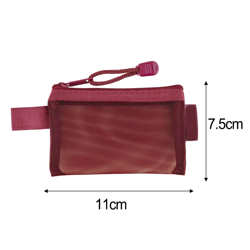 Zipper Mesh Bag Nylon Small Makeup Zipper Mesh Pouch Earphone Storage Bags Multi-purpose Square Bag Coin Bag