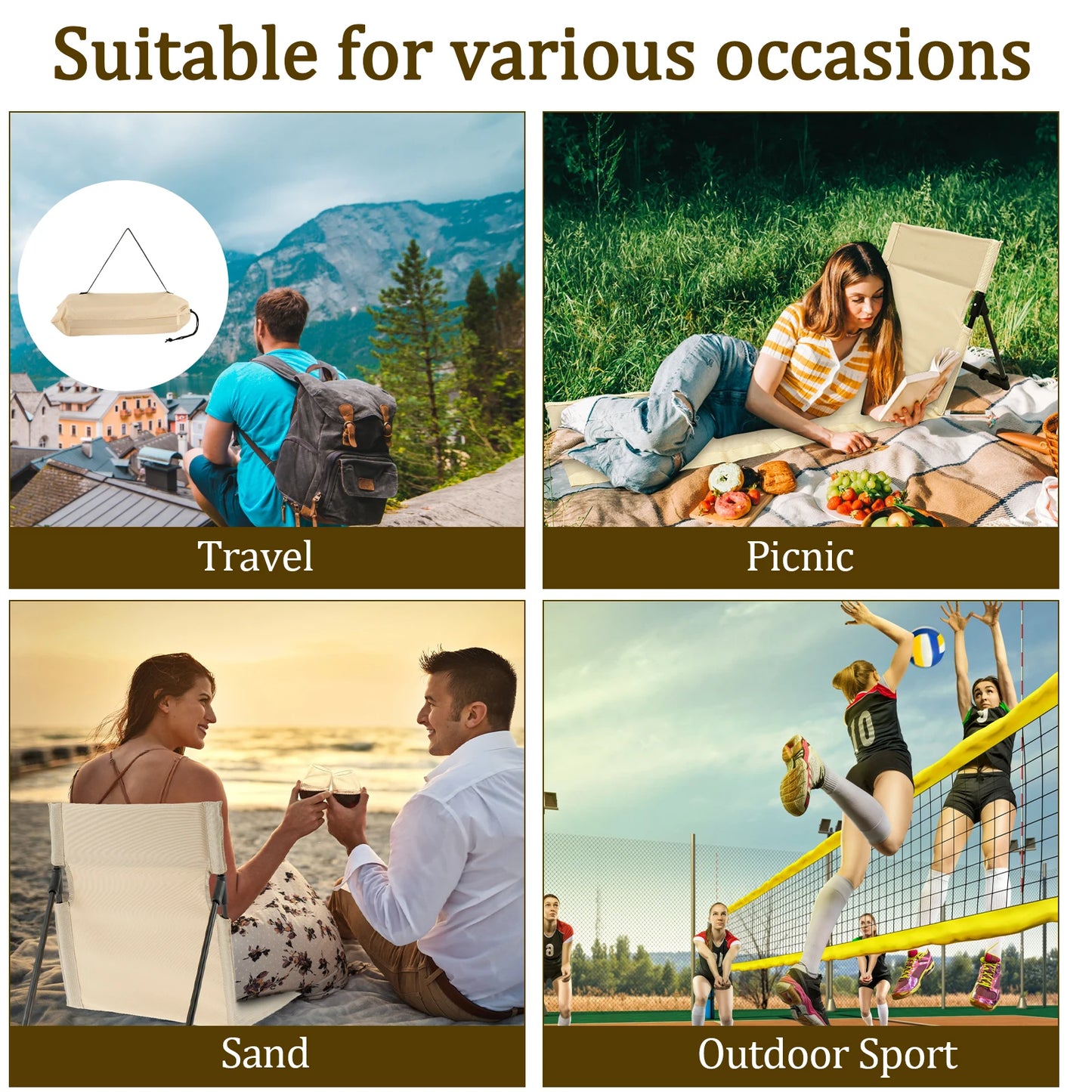 Portable Foldable Camping Chair Oxford Cloth Outdoor Lazy Backrest Chair for Picnic Garden Park Travel