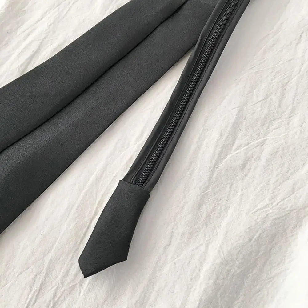 Ties Preppy Style Men Women Black Necktie  Retro Solid Silky Narrow Neck Tie Slim Smooth Wedding Graduation Decoration