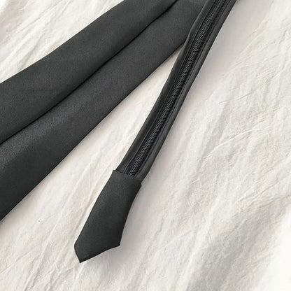 Ties Preppy Style Men Women Black Necktie  Retro Solid Silky Narrow Neck Tie Slim Smooth Wedding Graduation Decoration