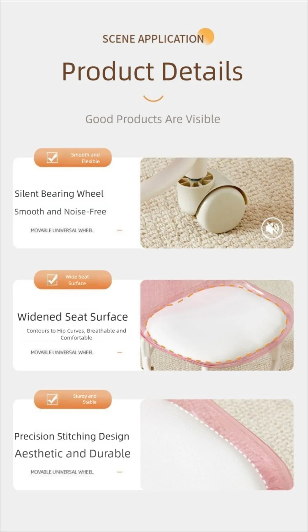 New Transparent Small Stool Universal Wheel Simple Low Chair Multifunctional Noiseless Backrest Seat Household
