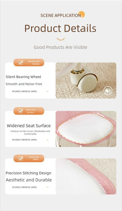 New Transparent Small Stool Universal Wheel Simple Low Chair Multifunctional Noiseless Backrest Seat Household