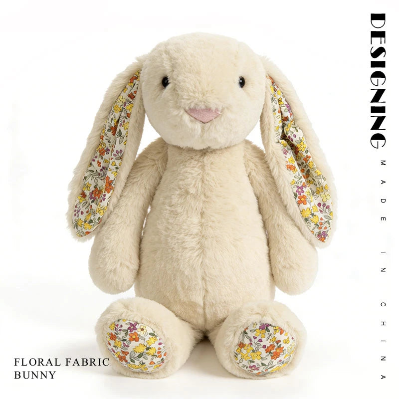 23cm Adorable Floral Bunny Plush Toy Huggable Soft Stuffed Rabbit Doll with Floral Ears Birthday Gift for Girl Plush Collectors