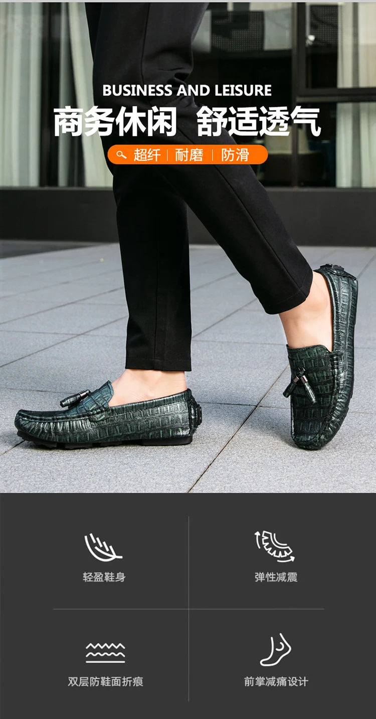 Casual Summer MenLoafers  Shoes Men's Slip-On Anti-Slip Breathable Loafers Shoes Round Toe Flat Heel Rubber Outsole PU Mens
